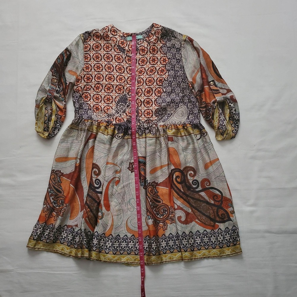 Karlie Women's Flowy Roll Tab Sleeve Multicolor Print Button Front Dress Small - Picture 10 of 11